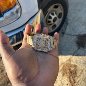 Cartier Gold and Silver Men's Watch with Diamond Accents